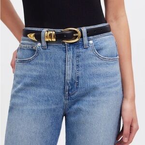 Madewell Triple Metal Keeper Belt sz M in True Black with Gold Buckle